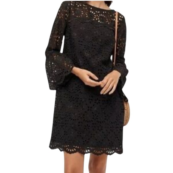 J Crew Bell Sleeve Dress in Embroidered Eyelet Black- Size 4T - Picture 1 of 16